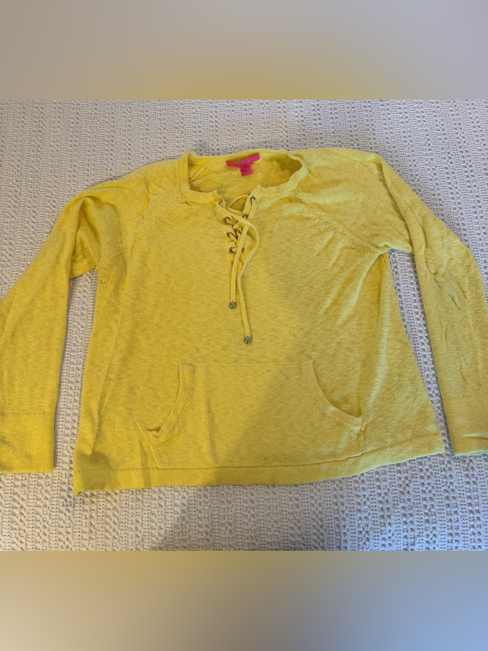 Lilly Pulitzer Yellow Lace Up Knit Pullover Sweater L